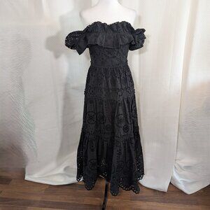 Zara embroidered eyelet midi dress black